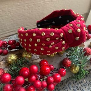 Lele Sadoughi red velvet crystal/stud headband.